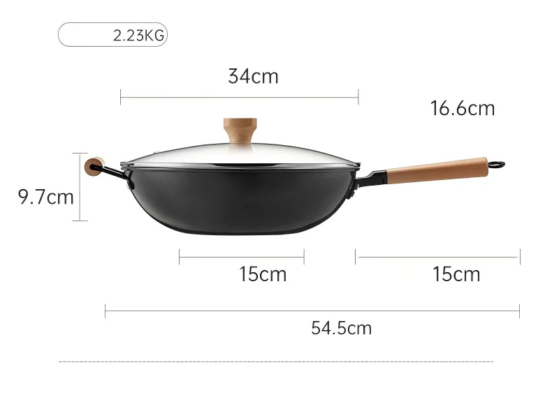 Cooker King Traditional Coating-Free Carbon Steel Wok, 30/32/34 cm Stir-Fry Pan for Gas & Induction Cooktops
