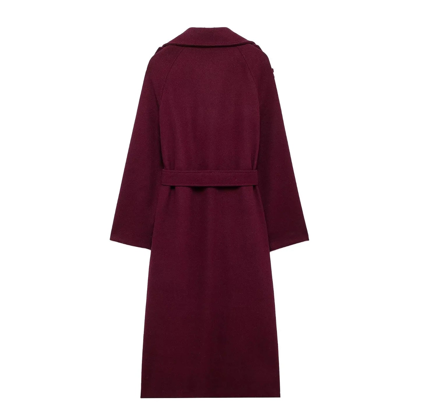 HH Winter Elegant Women Turn-Down Collar Long Coat Solid Long Sleeves Pocket Belt Double-Breasted Female Slim Windbreaker Coats