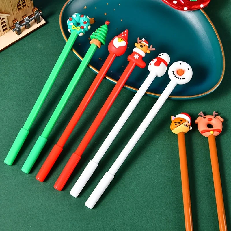 12 Christmas-Themed Neutral Pens, Office And Study Stationery, Good Gifts for Students, Diverse Styles, Holiday DIY Decorations