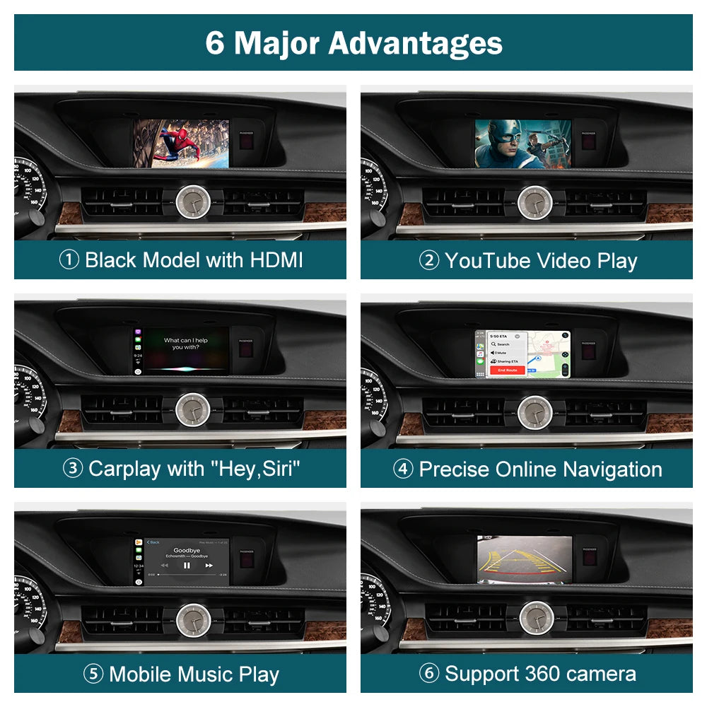 Wireless CarPlay for Lexus ES 2014-2019, with Android Auto Mirror Link AirPlay Car Play Functions