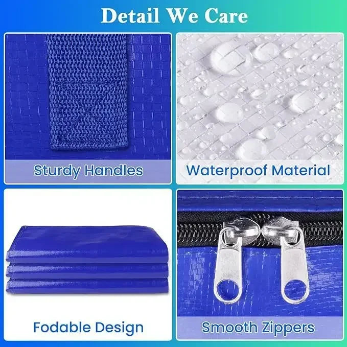 4/2/1pcs Large Capacity Foldable Storage Moving Bag Bluezip-up Hand Woven Packaging Bag Customizable Oval Shape Home Goods