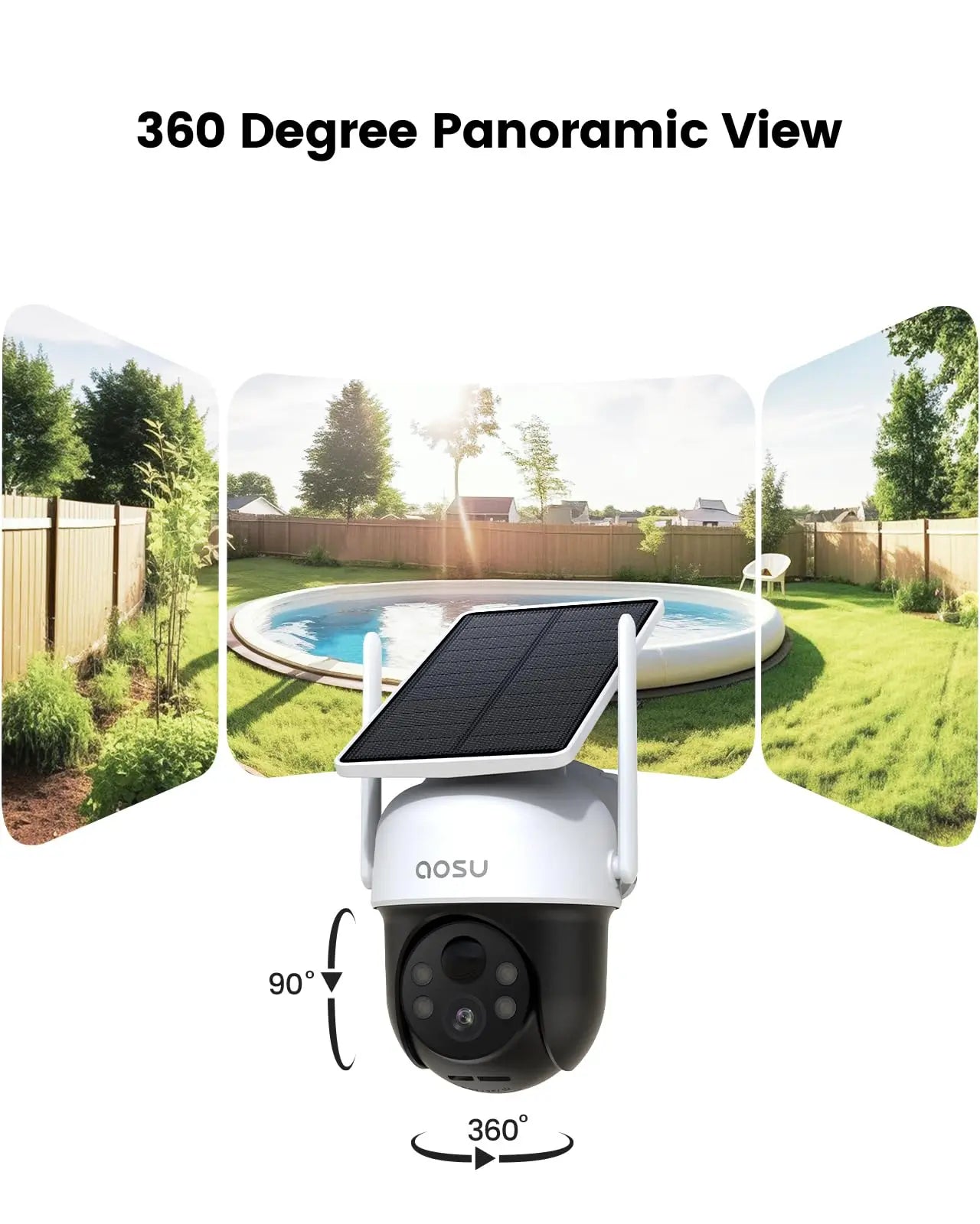 AOSU 3MP 100% Wire-Free Solar WiFi Camera 5000mAh Battery Two-way Audio Security Camera Wireless Solar Panel PTZ CCTV Camera