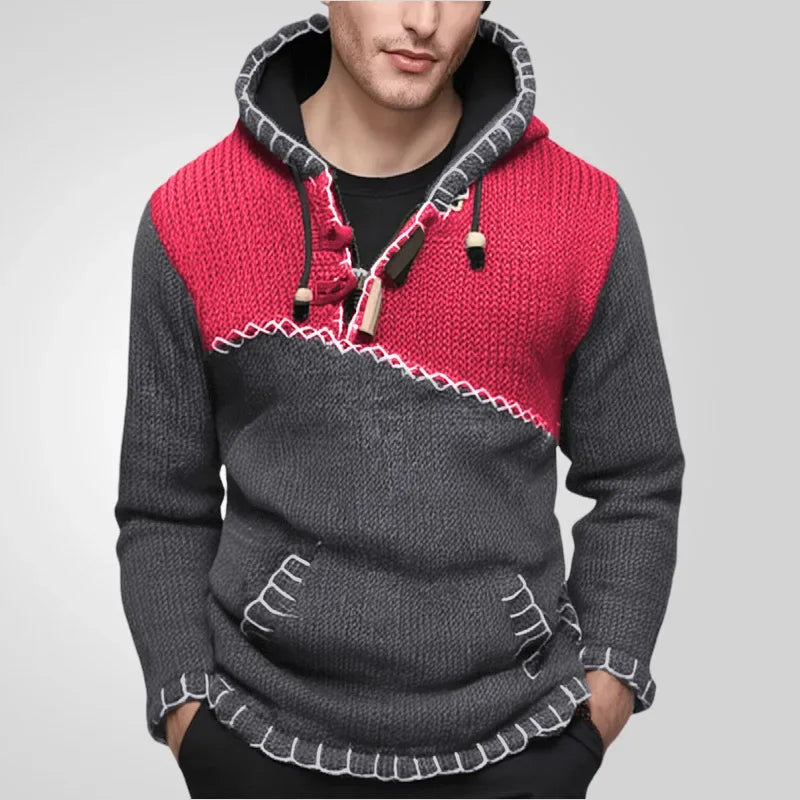 Pullovers Men Sweatshirts Sweaters Pockets Casual Loose Splice Hooded Knitted Drawstring Regular Thick Tops Autumn Winter