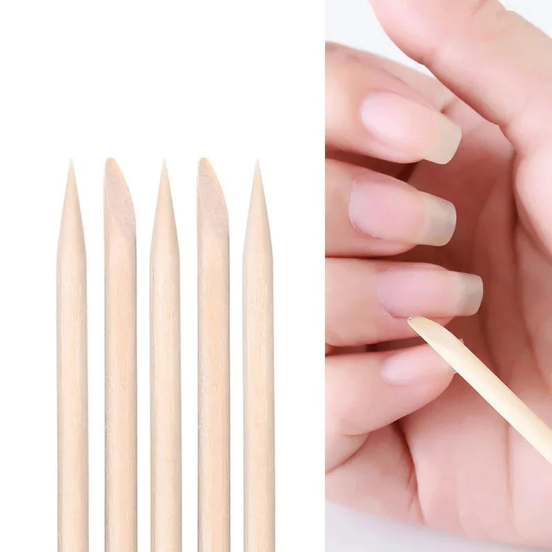 100PCS Cuticle Pusher Remover Nail Art Tools Orange Wood Sticks Rhinestones Picker Bead Pusher Manicure Pedicure Care