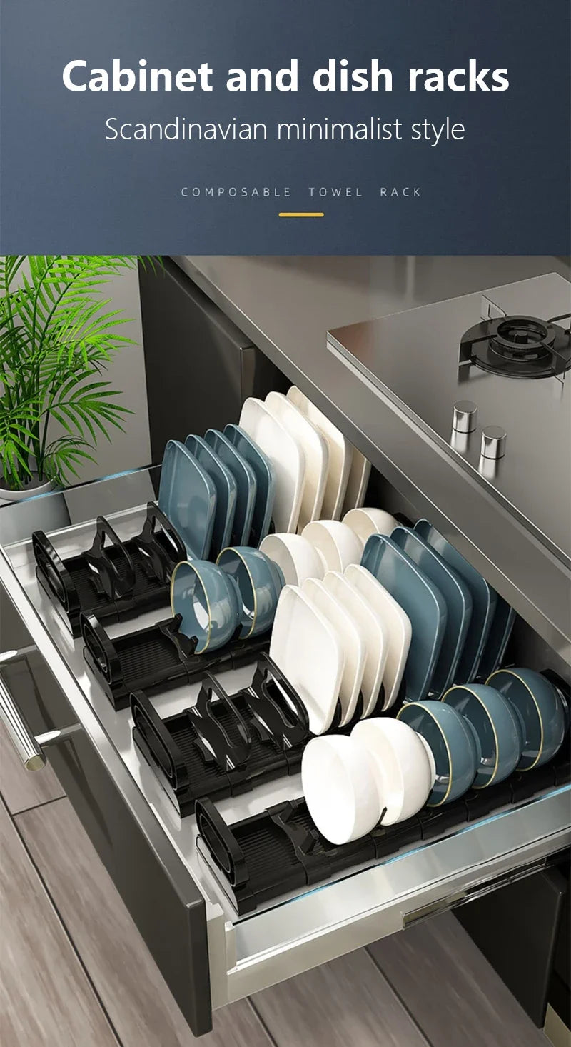 Kitchen Cabinet Dish Storage Rack Drawer  Built-in Dish Drain Rack Plate Divider Storage Rack  Kitchen Accessories Organizer