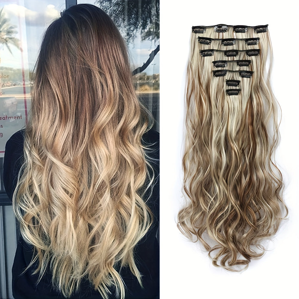 Clip In Hair Extensions 7 PCS Full Head 22 Inch Long Curly Wavy Synthetic Clip Hair Pieces Wavy Hair Pieces For Women Girls Hair Clips Hair Accessories Halloween Christmas