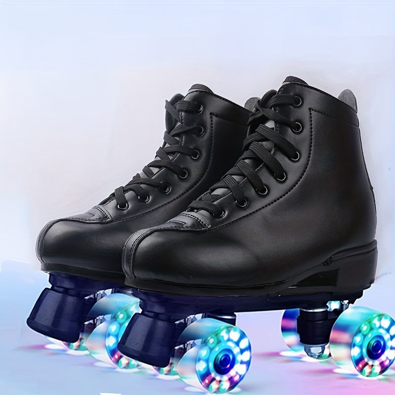Boys Trendy Four Wheeled Light Up Roller Skate Shoes, Anti-skid High Top Lace-up Professional Sneakers