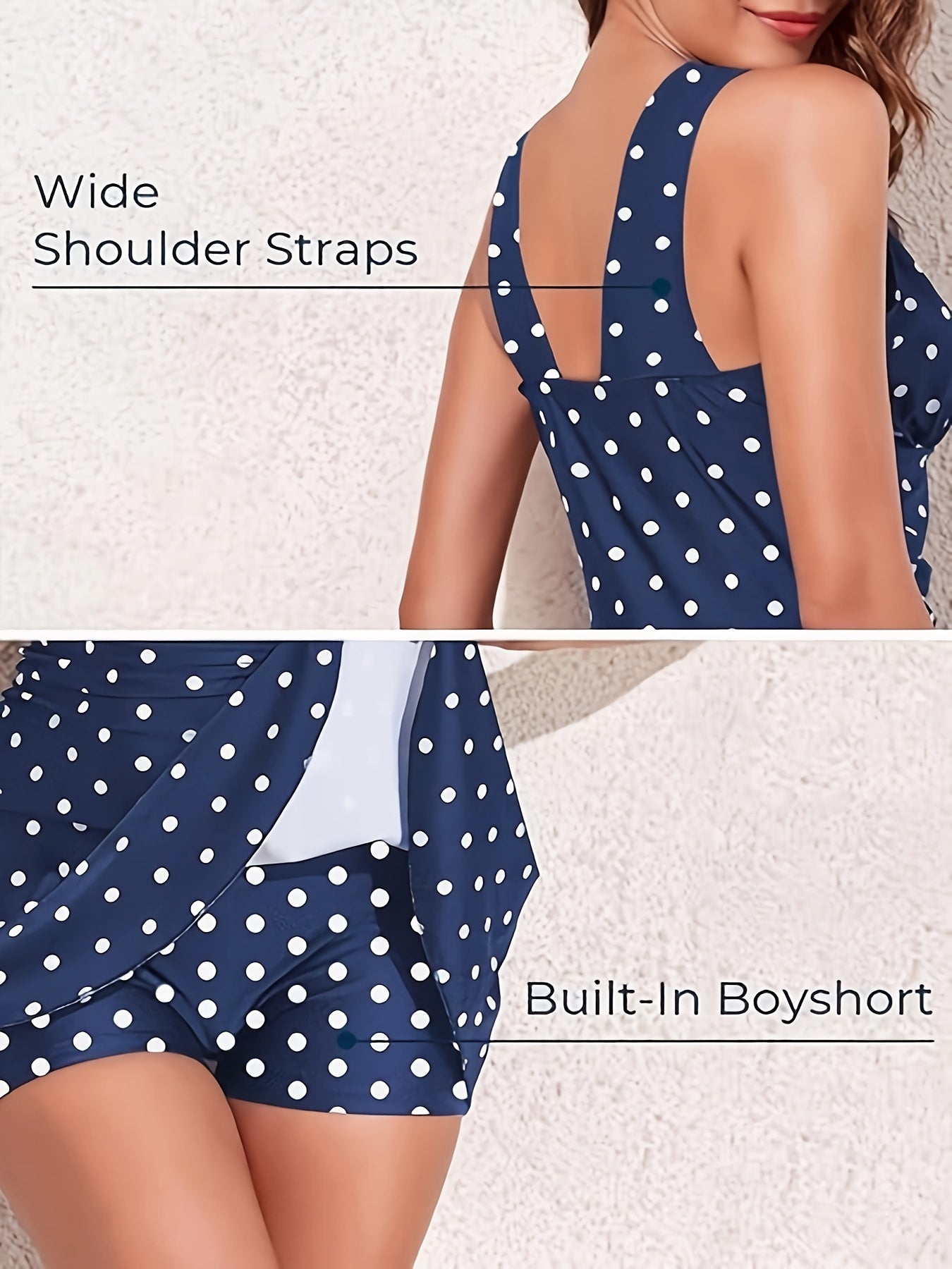 High Stretch Retro Polka Dots Print One-piece Swimsuit, V Neck Ruched Tummy Control Swim Dress Bathing Suits for Women