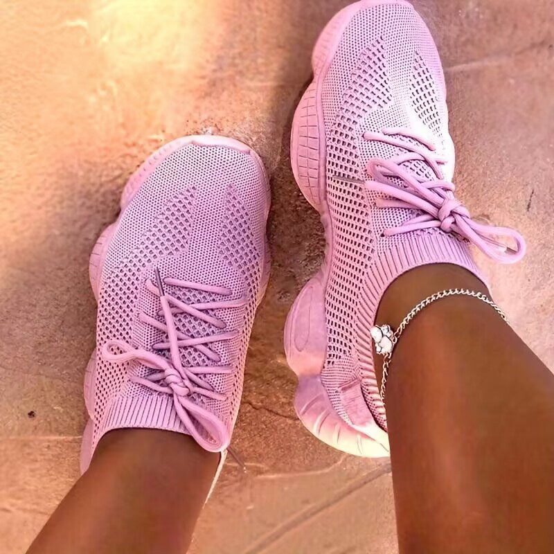 Women's Platform Mesh Sneakers, Low Top Lace Up Round Toe Casual Shoes, Women's Breathable Sport Shoes