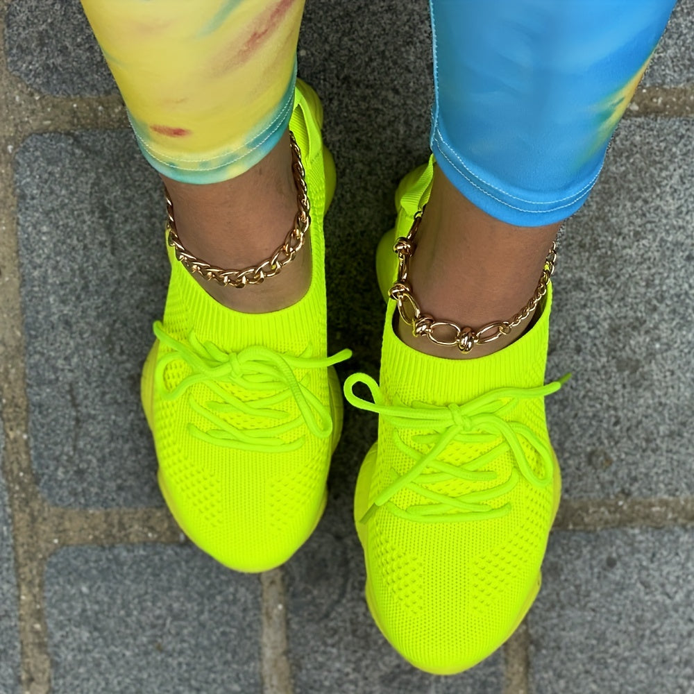 Women's Platform Mesh Sneakers, Low Top Lace Up Round Toe Casual Shoes, Women's Breathable Sport Shoes