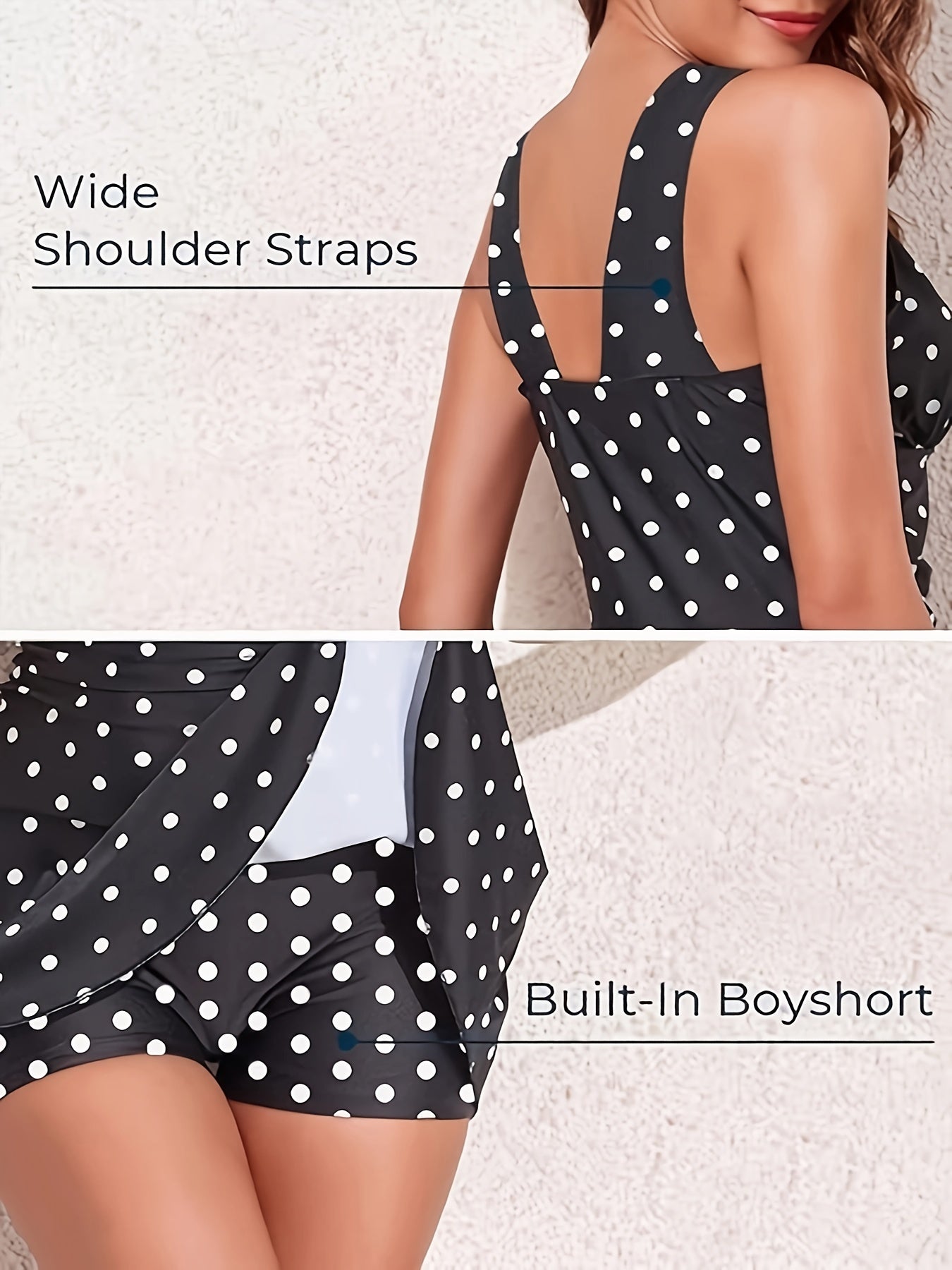High Stretch Retro Polka Dots Print One-piece Swimsuit, V Neck Ruched Tummy Control Swim Dress Bathing Suits for Women