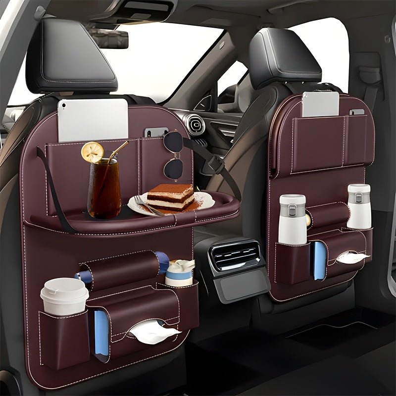 Car Backseat Organizer, Folding Rear Seat Car Parts, Road Trip Car Accessories, Multi-function Backrest Storage Trash Can, Large Storage Bag, Notebook, Dining Table, Tray