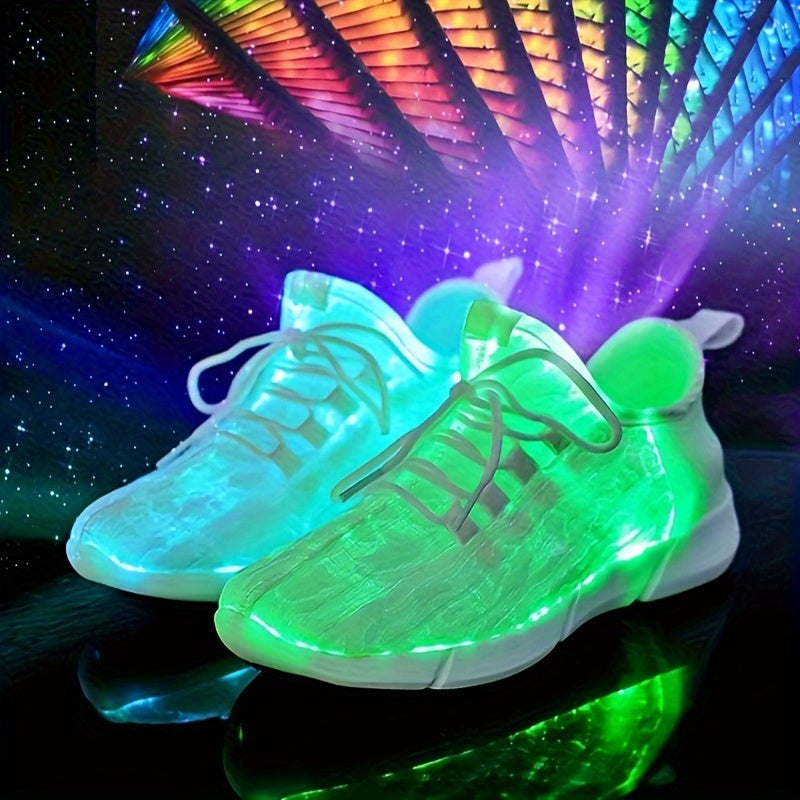 Men's LED Light-Up Sneakers - Rechargeable Glow Trainers with Adjustable Lace-Up Design, Green & Red Neon Effect, EVA Cushioned Sole, Breathable Mesh Lining for All-Day Comfort, Perfect for Streetwear & Casual Wear