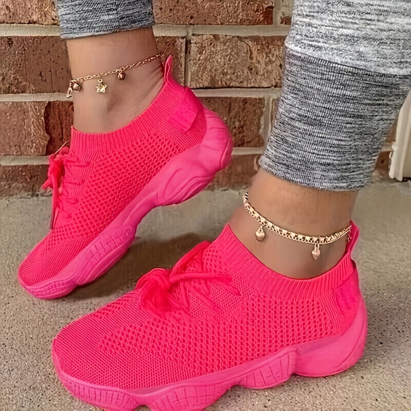 Women's Platform Mesh Sneakers, Low Top Lace Up Round Toe Casual Shoes, Women's Breathable Sport Shoes