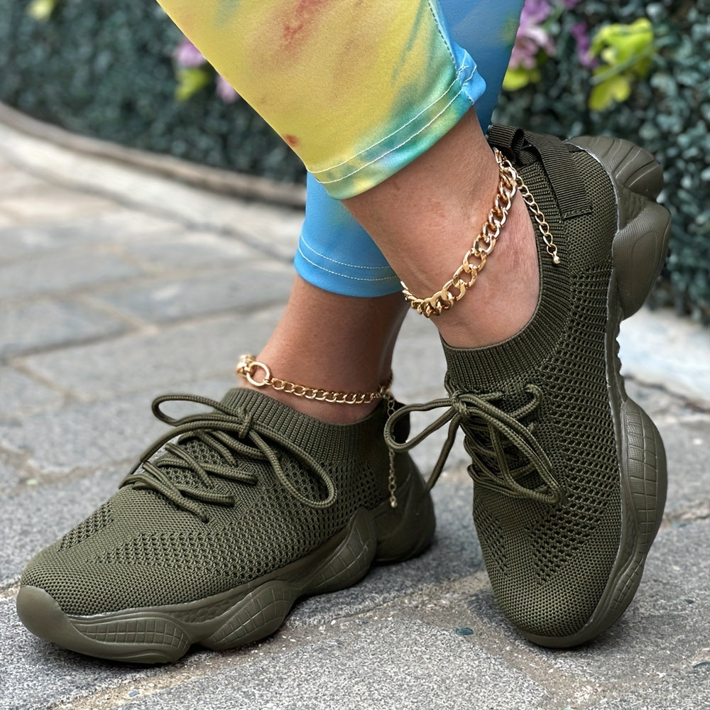 Women's Platform Mesh Sneakers, Low Top Lace Up Round Toe Casual Shoes, Women's Breathable Sport Shoes