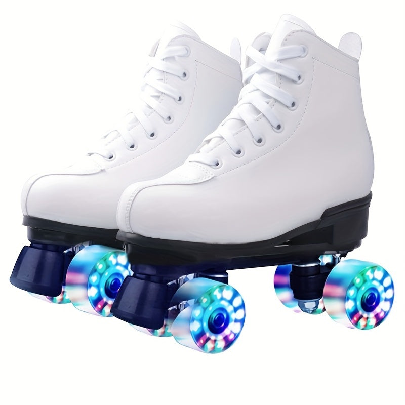 Boys Trendy Four Wheeled Light Up Roller Skate Shoes, Anti-skid High Top Lace-up Professional Sneakers