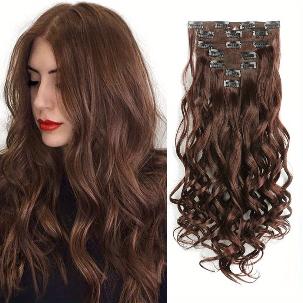 Clip In Hair Extensions 7 PCS Full Head 22 Inch Long Curly Wavy Synthetic Clip Hair Pieces Wavy Hair Pieces For Women Girls Hair Clips Hair Accessories Halloween Christmas