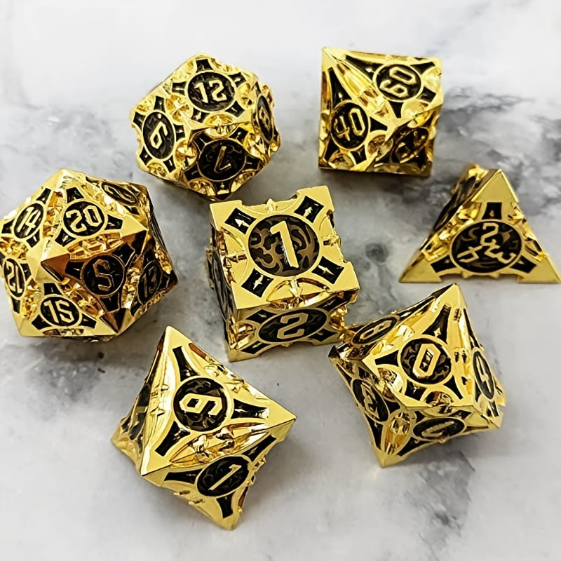 Metal Dice Set, 7 Die Metal Polyhedral Dice Set With Gift Metal Box And Golden Number For Metal Dice Set Christmas, Halloween, Thanksgiving Gift, gaming gift