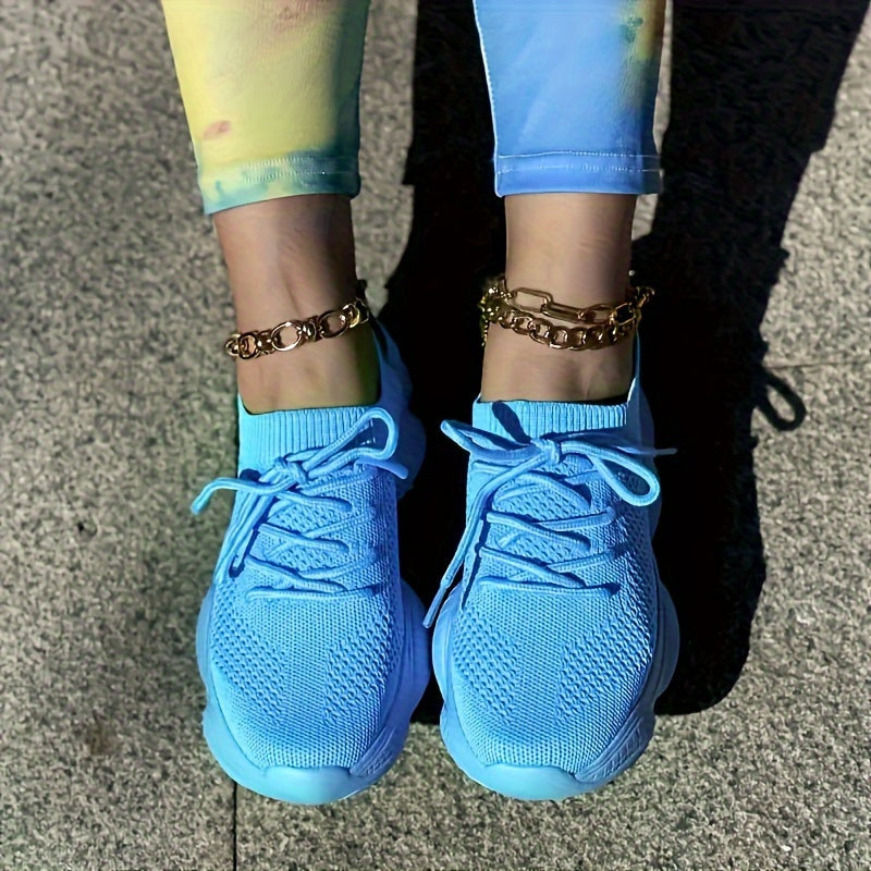 Women's Platform Mesh Sneakers, Low Top Lace Up Round Toe Casual Shoes, Women's Breathable Sport Shoes