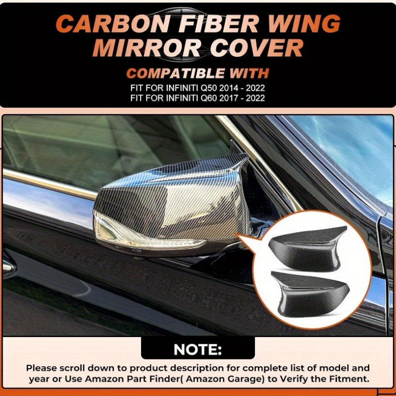 Carbon Fiber Mirror Cover Caps Rearview Side Mirror Covers for INFINITI Q50 2014-2022 & Q60 2017-2022 - Left Driver and Right Passenger Side, 2pcs, Car Mirror Protection, Automotive Exterior Upgrade, Sleek Car Accessories, Mo