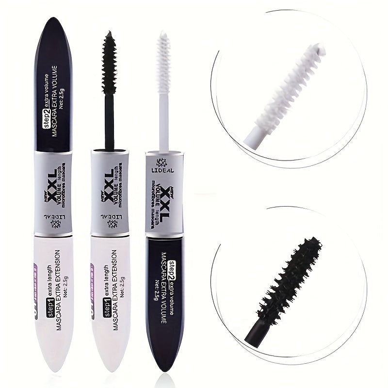 All-Day Eye Drama: Waterproof, Double-Ended Mascara for Volume, Length, and Curl - Black, Suits All Skin Types