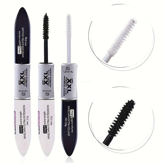 All-Day Eye Drama: Waterproof, Double-Ended Mascara for Volume, Length, and Curl - Black, Suits All Skin Types