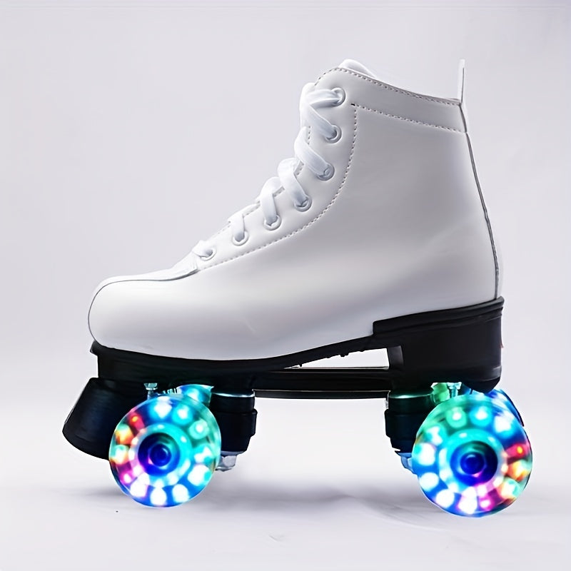 Boys Trendy Four Wheeled Light Up Roller Skate Shoes, Anti-skid High Top Lace-up Professional Sneakers