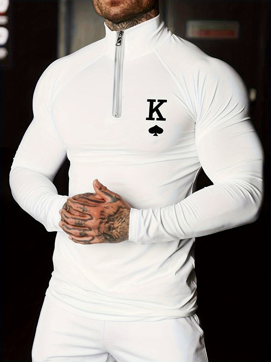 [Trending] Men's Athletic Long Sleeve Zip-Up Shirt - Stretchy, Breathable Polyester Blend for Running & Training