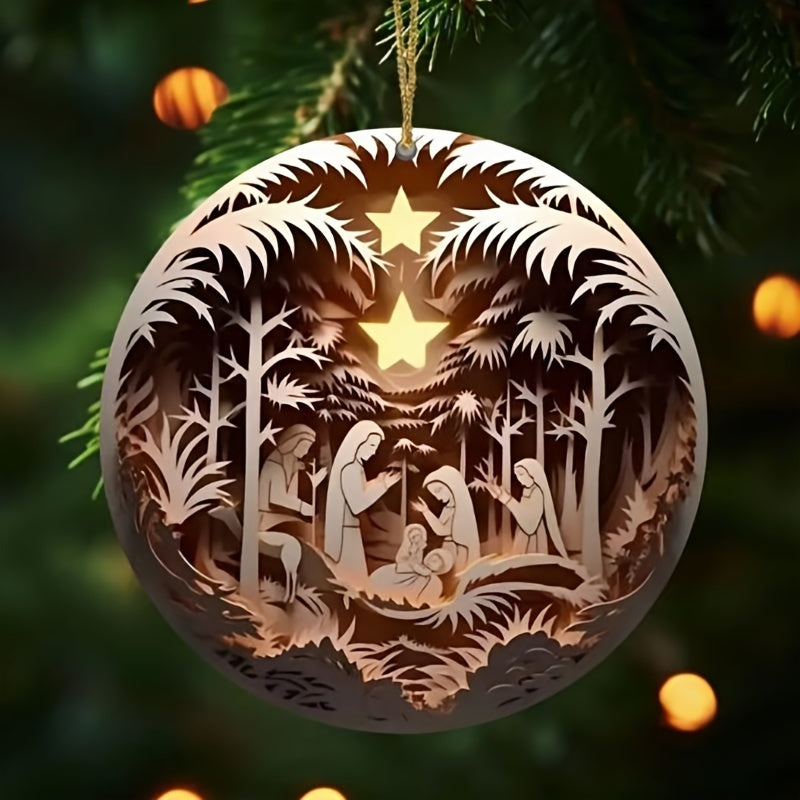 [Trending] 12pcs Handcrafted Wooden Nativity Scene Set - Full Moon Design Christmas Ornaments for Tree, Home & Holiday Decor