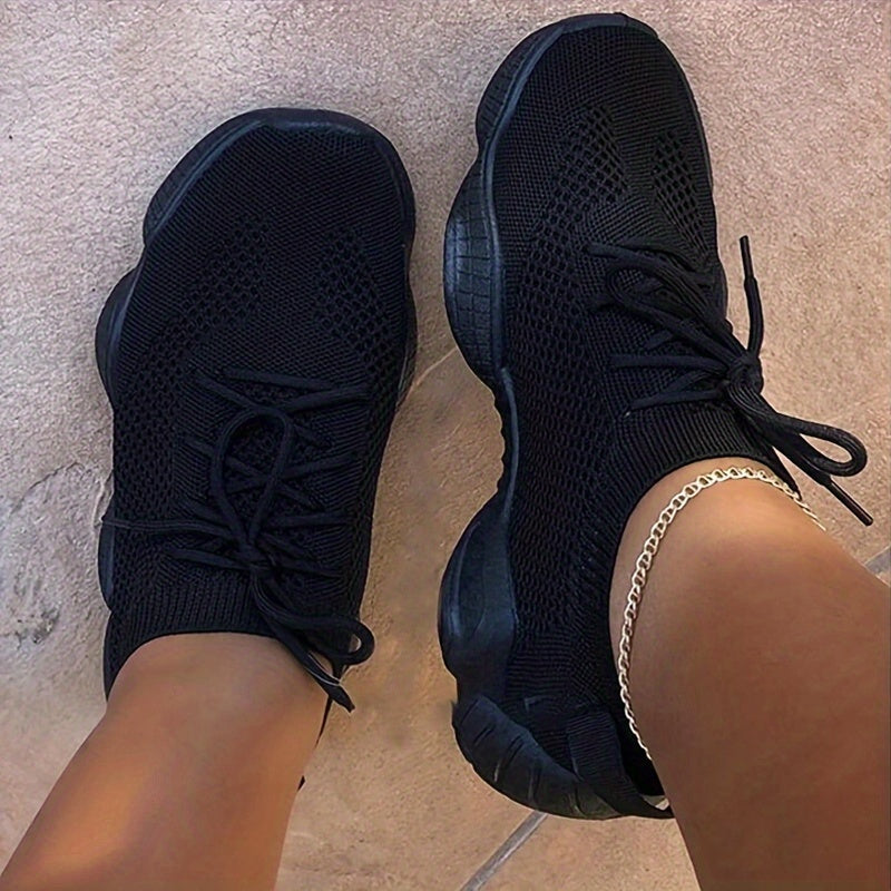 Women's Platform Mesh Sneakers, Low Top Lace Up Round Toe Casual Shoes, Women's Breathable Sport Shoes