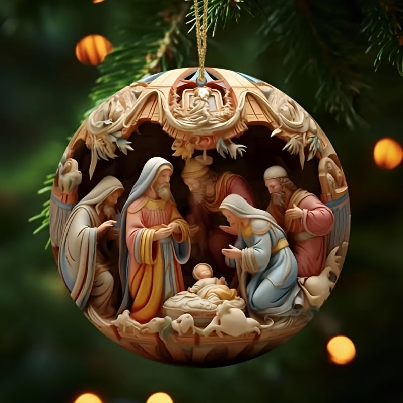 [Trending] 12pcs Handcrafted Wooden Nativity Scene Set - Full Moon Design Christmas Ornaments for Tree, Home & Holiday Decor
