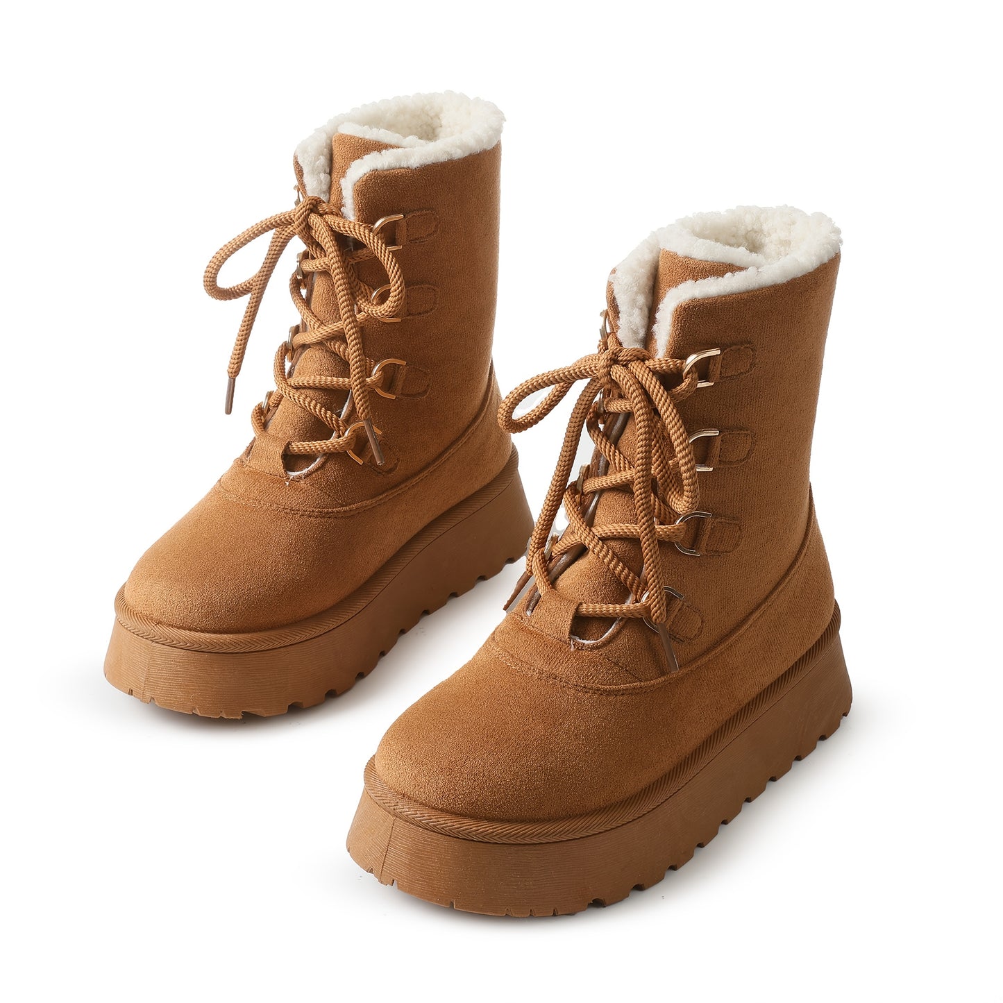 Snow Boots Platform Boots Winter Boots For Women Mid Calf Lace Up Women'S Boot Cozy Boots Fleece Lined Boots Trending Shoes For Womens Warm Faux Fur Shoes