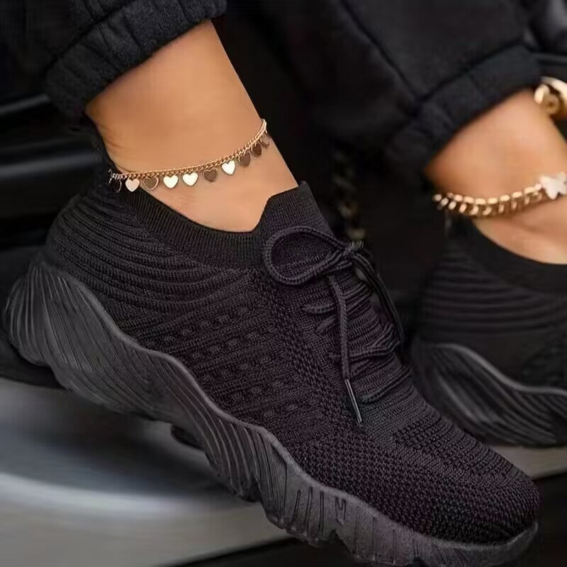 Lightweight & Breathable Women’s Sneakers - Comfortable Mesh Lace-Up Sneakers, Pink Textured Knit Upper, Cushioned Insole, Durable PU Sole, Casual & Sporty Design for All-Day Wear, Sporty Sneakers | Feminine Footwear | Mesh