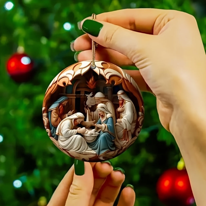[Trending] 12pcs Handcrafted Wooden Nativity Scene Set - Full Moon Design Christmas Ornaments for Tree, Home & Holiday Decor