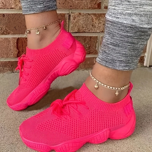 Women's Platform Mesh Sneakers, Low Top Lace Up Round Toe Casual Shoes, Women's Breathable Sport Shoes