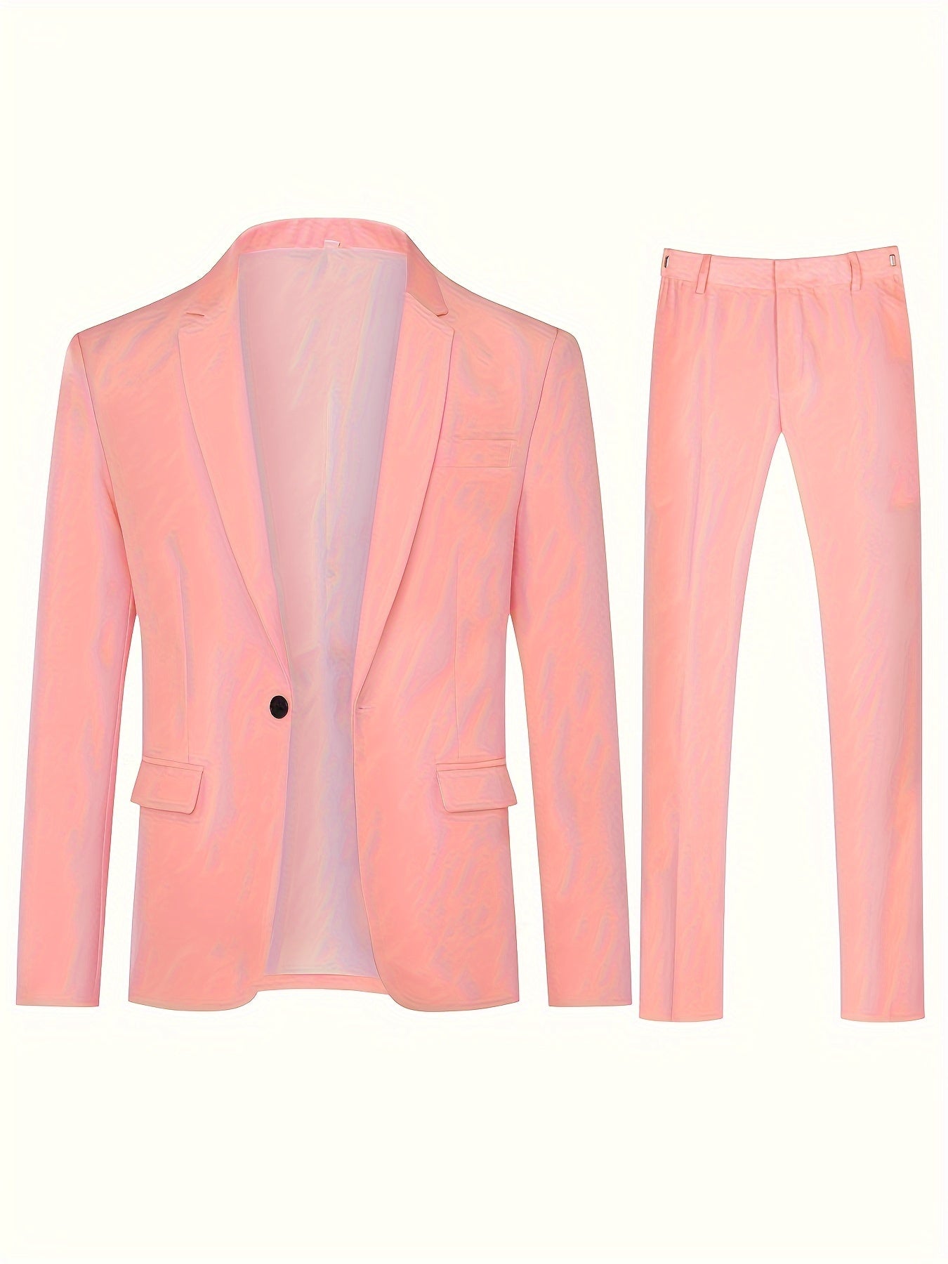 2pcs/set Classic Solid Color One Button Lapel Business Suits - Men's Formal Wear for Wedding, Job Interview, and Special Occasions - High-Quality Blazer and Pants Set
