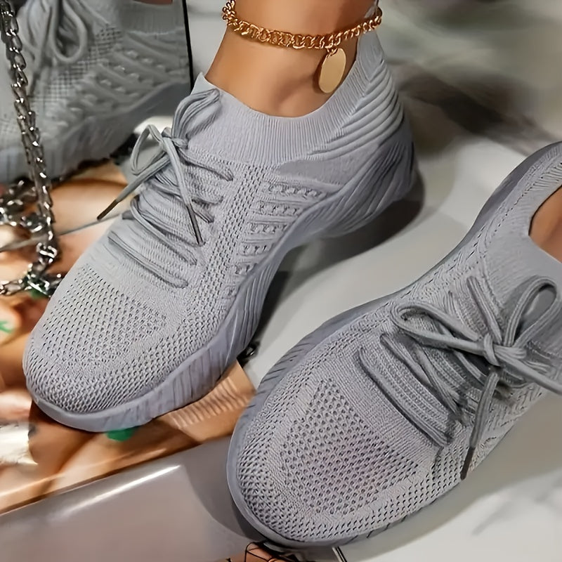 Lightweight & Breathable Women’s Sneakers - Comfortable Mesh Lace-Up Sneakers, Pink Textured Knit Upper, Cushioned Insole, Durable PU Sole, Casual & Sporty Design for All-Day Wear, Sporty Sneakers | Feminine Footwear | Mesh