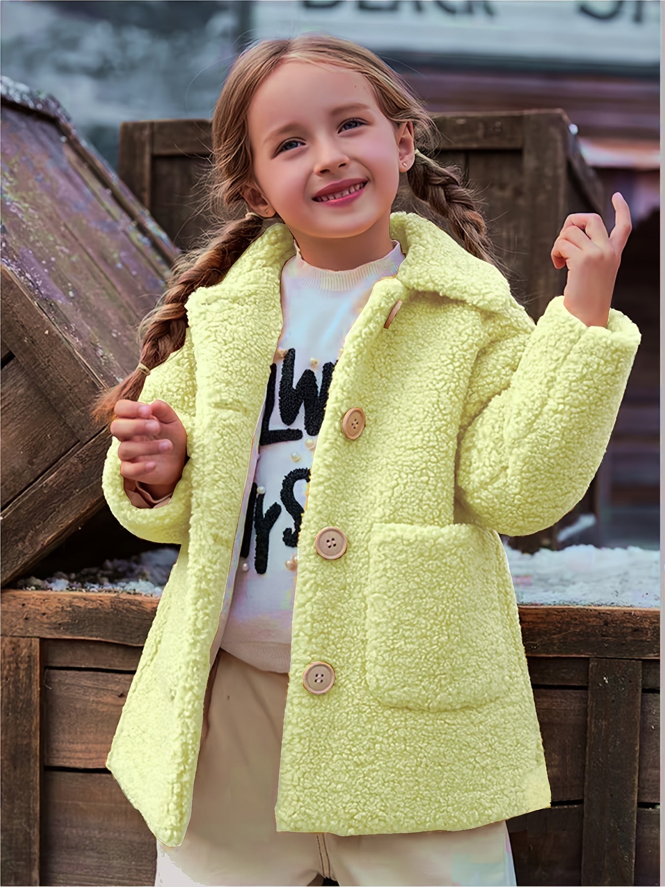 JOMAKE Girls' Winter Coat - Pastel Pink & Ombre Jacket with Button Front Closure, Soft Fleece-Lined Lapel Collar, Non-Stretchy Fabric for Everyday & Formal Events, Long Sleeve Casual Outerwear for School, Travel - Cute Korean