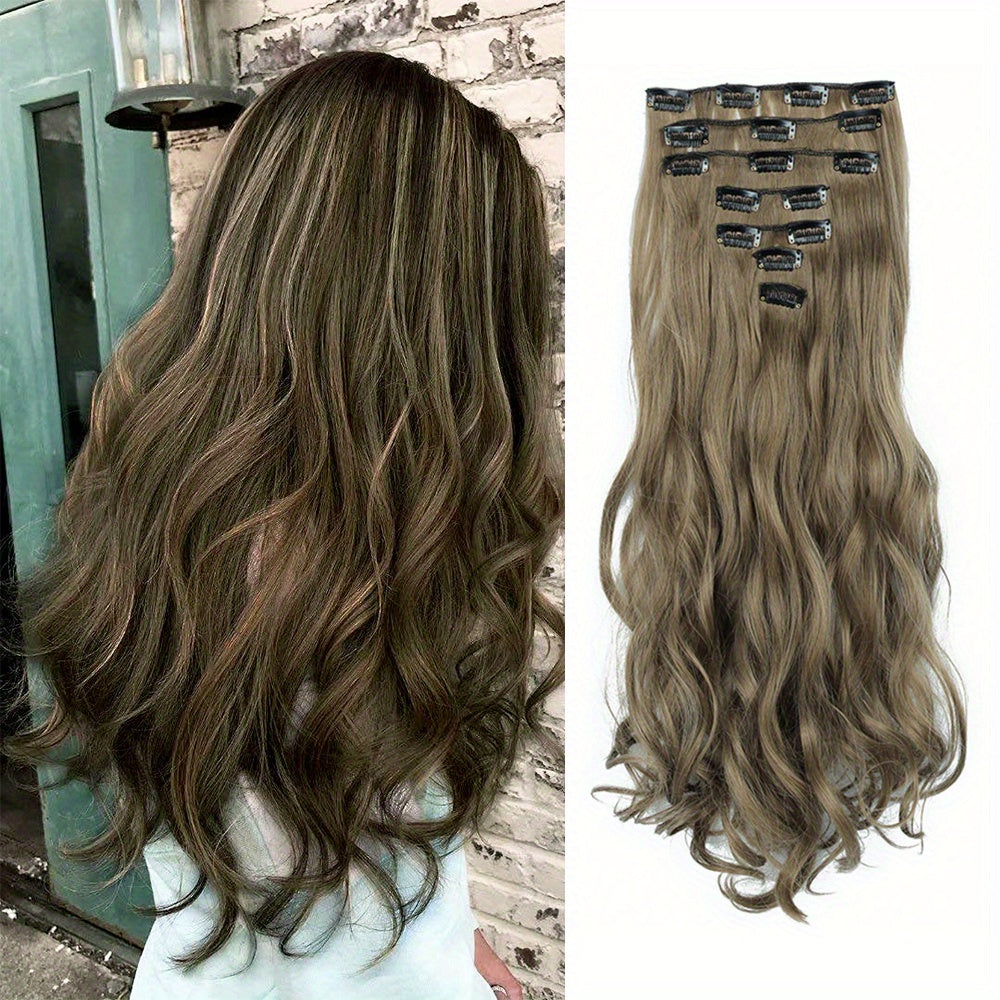 Clip In Hair Extensions 7 PCS Full Head 22 Inch Long Curly Wavy Synthetic Clip Hair Pieces Wavy Hair Pieces For Women Girls Hair Clips Hair Accessories Halloween Christmas