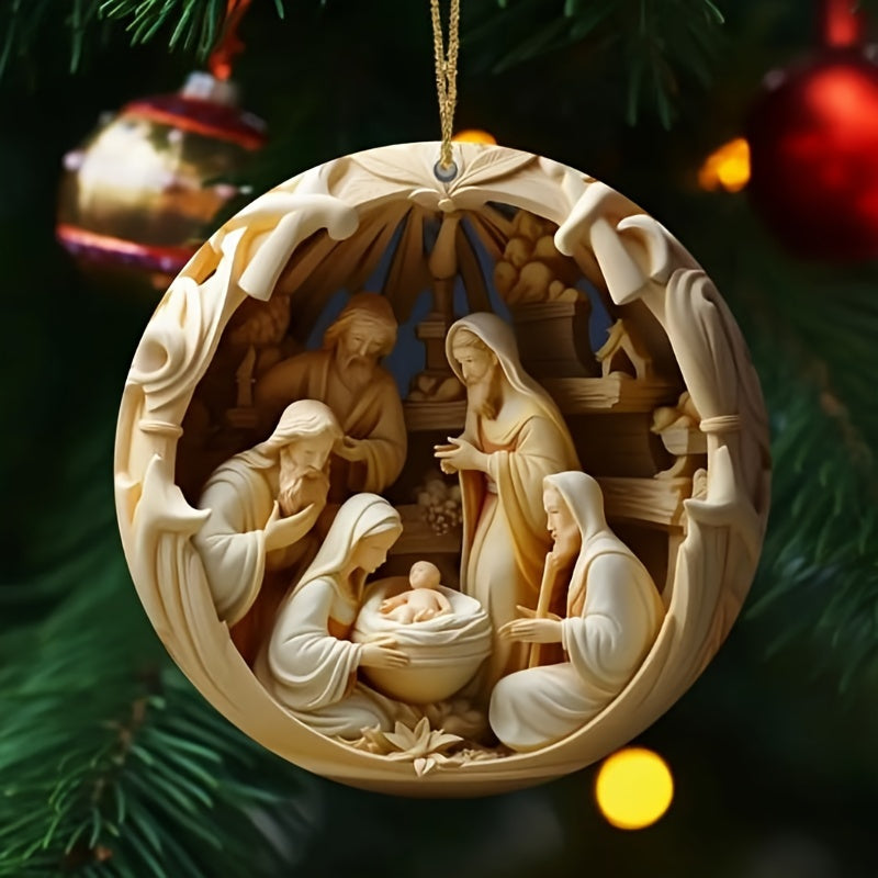 [Trending] 12pcs Handcrafted Wooden Nativity Scene Set - Full Moon Design Christmas Ornaments for Tree, Home & Holiday Decor