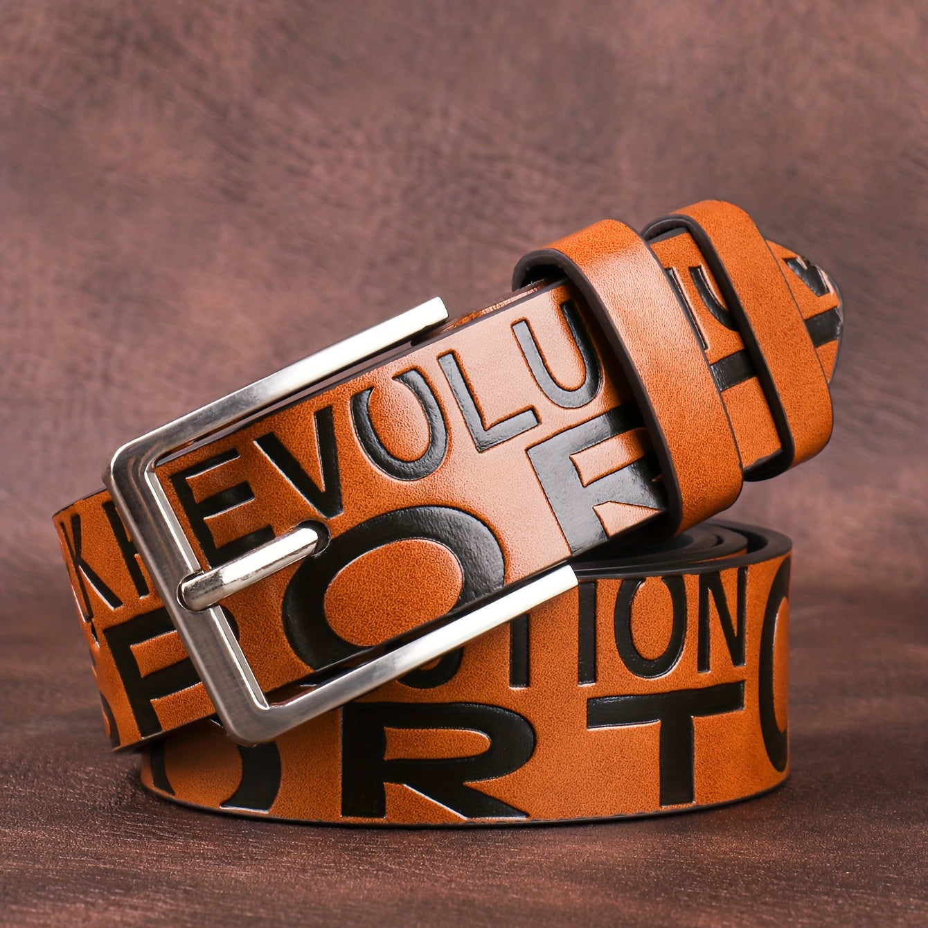 Men'S Sporty Faux Leather Belt with Buckle - "EVOLUTION" Design, Brown, Perfect for Suits, Jeans, and Uniforms, Belt for Clothes