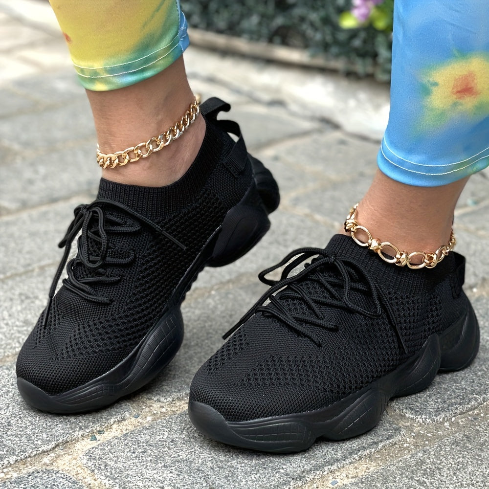 Women's Platform Mesh Sneakers, Low Top Lace Up Round Toe Casual Shoes, Women's Breathable Sport Shoes