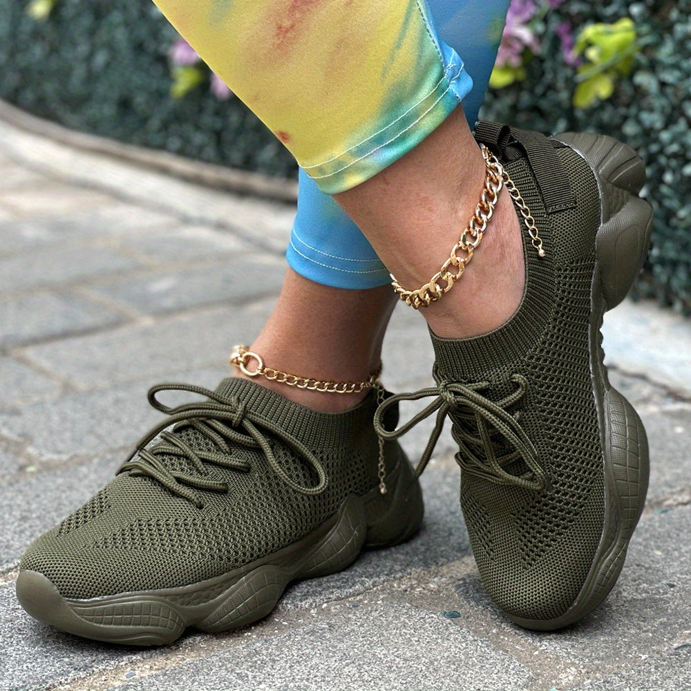 Women's Platform Mesh Sneakers, Low Top Lace Up Round Toe Casual Shoes, Women's Breathable Sport Shoes
