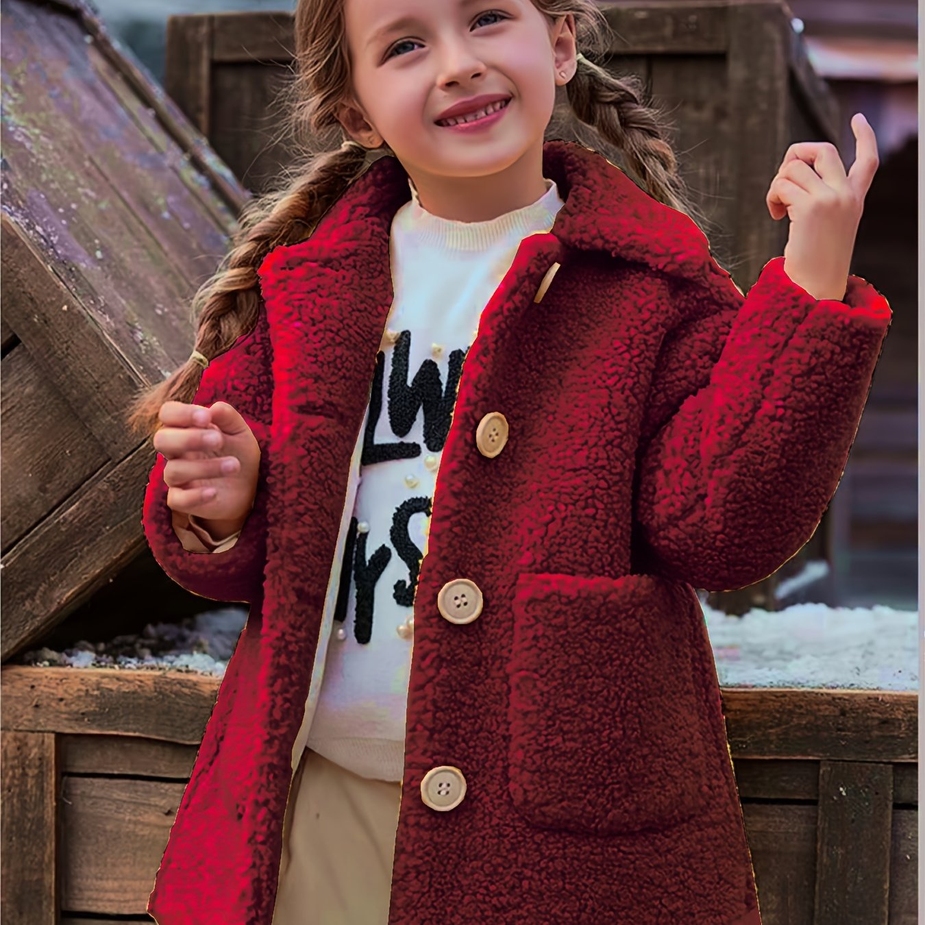 JOMAKE Girls' Winter Coat - Pastel Pink & Ombre Jacket with Button Front Closure, Soft Fleece-Lined Lapel Collar, Non-Stretchy Fabric for Everyday & Formal Events, Long Sleeve Casual Outerwear for School, Travel - Cute Korean