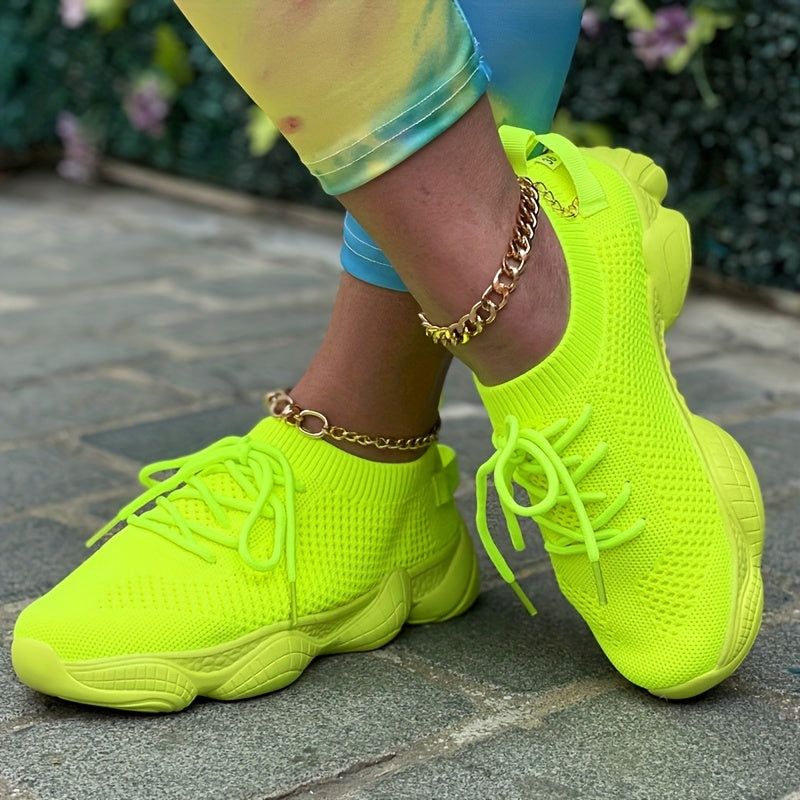 Women's Platform Mesh Sneakers, Low Top Lace Up Round Toe Casual Shoes, Women's Breathable Sport Shoes