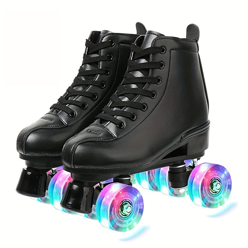 Boys Trendy Four Wheeled Light Up Roller Skate Shoes, Anti-skid High Top Lace-up Professional Sneakers