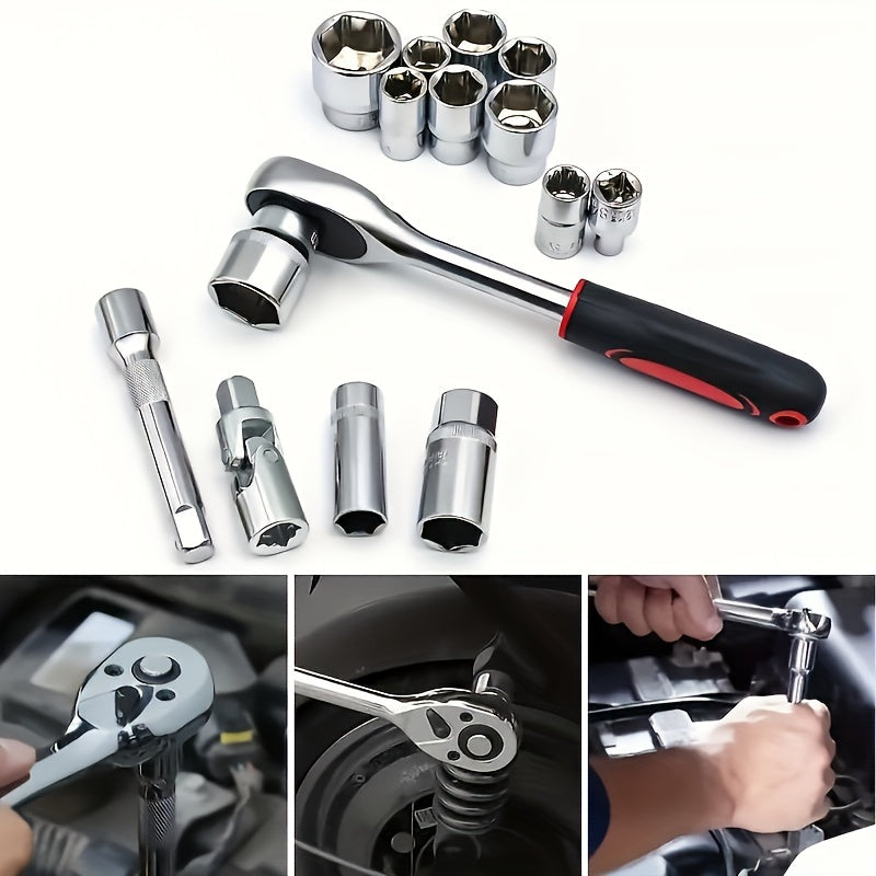 High-End Professional 53&121pcs Tool Set, Car/Bike Repair Machinery Tool Set, 1/2*1/4 "3/8" Drive Depth And Standard Socket, Professional Racing Car Parts Repair Ratchet Wrench And Other Car Repair Parts Tool Set