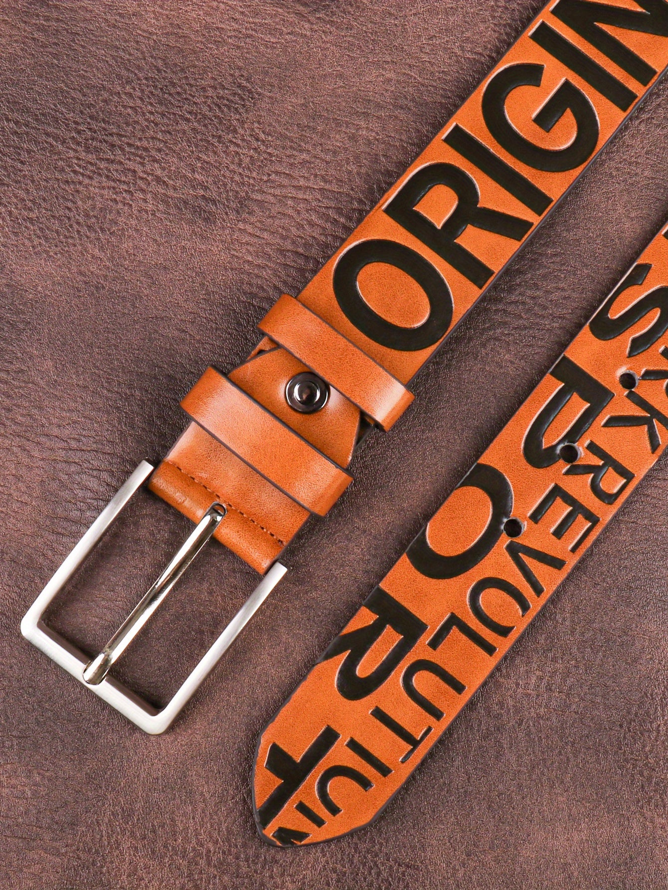 Men'S Sporty Faux Leather Belt with Buckle - "EVOLUTION" Design, Brown, Perfect for Suits, Jeans, and Uniforms, Belt for Clothes
