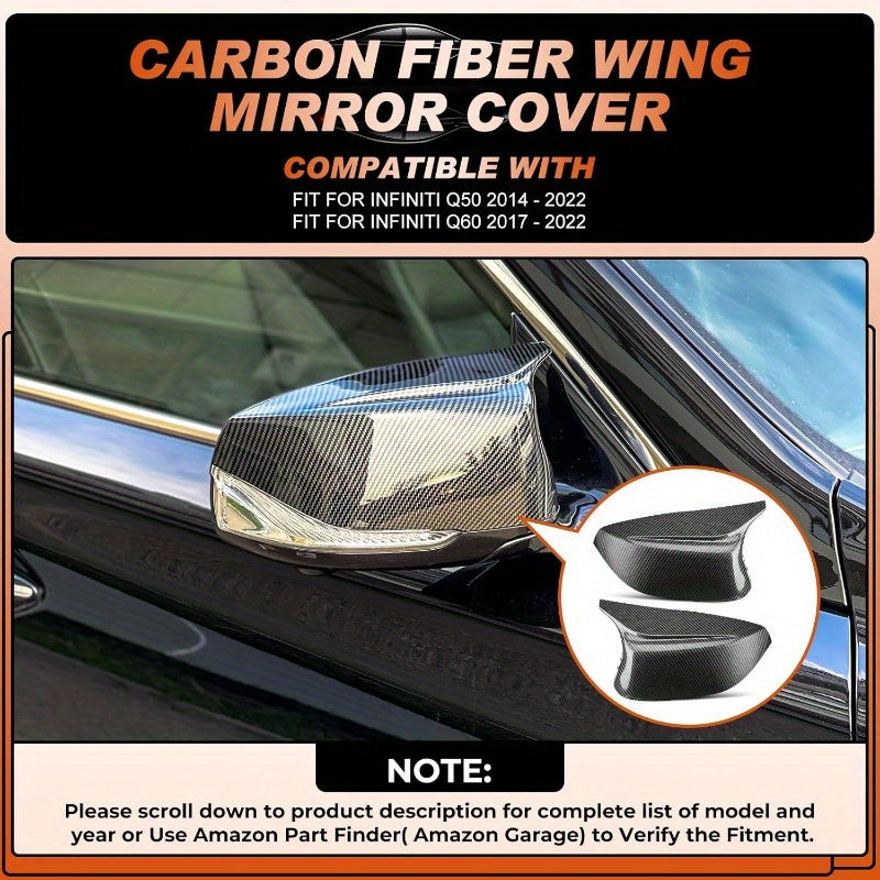 Carbon Fiber Mirror Cover Caps Rearview Side Mirror Covers for INFINITI Q50 2014-2022 & Q60 2017-2022 - Left Driver and Right Passenger Side, 2pcs, Car Mirror Protection, Automotive Exterior Upgrade, Sleek Car Accessories, Mo