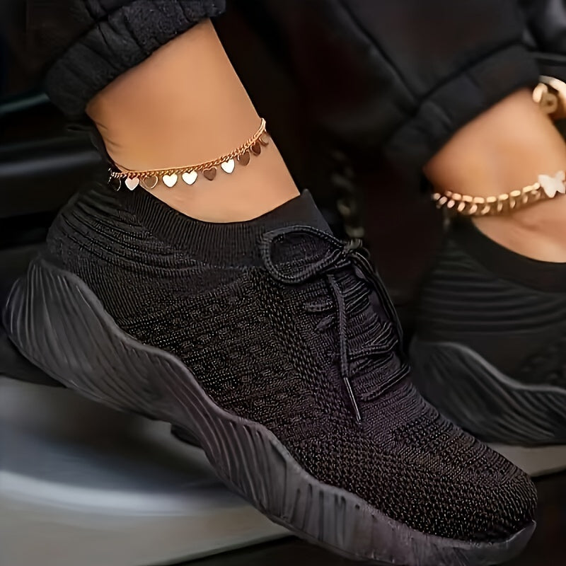 Lightweight & Breathable Women’s Sneakers - Comfortable Mesh Lace-Up Sneakers, Pink Textured Knit Upper, Cushioned Insole, Durable PU Sole, Casual & Sporty Design for All-Day Wear, Sporty Sneakers | Feminine Footwear | Mesh